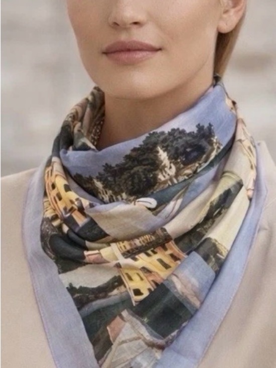 Lafayette 148 New York Accessories - Lafayette 148 New York Cotton Silk Square Scarf Portofino Italy Print Luxury New
